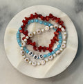 Americana Collection, 250 Anniversary, Three strand bracelet set- red, white, and blue with gold stars and numbers 250, Amelia Heir Art