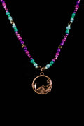Andie handcrafted turquoise purple blue and silver beaded necklace on black velvet surface — Amelia Heir Art