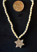 Flurry handcrafted white & cream glass beaded necklace with gingerbread snowflake pendant — Amelia Heir Art