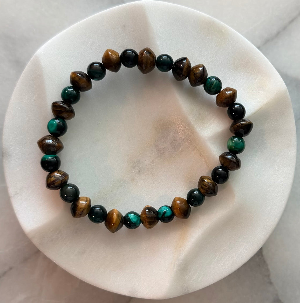 Joshua Beaded Bracelet, tiger eye nuggets and dyed imperial jasper