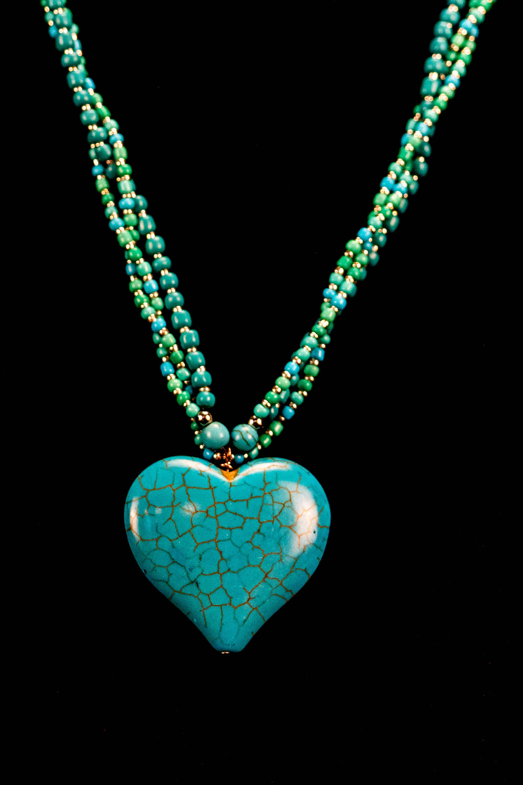 Rachel handcrafted turquoise, silver & rope strand beaded necklace with heart charm — Amelia Heir Art