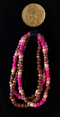 Savannah beaded bracelet set in brown, tan, copper, silver, light pink, and bright pink beads — handmade jewelry by Amelia Heir Art Designs
